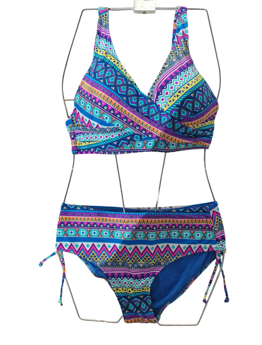 Bikini geométrico de cintura alta con gráficos para playa de verano