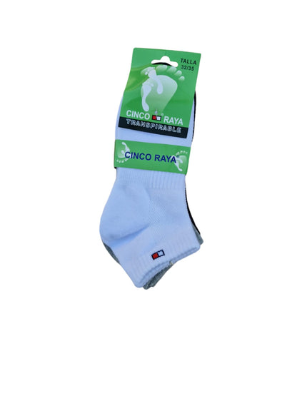 Calcetines cortos blancos pack de 3 pares (Cinco Raya)